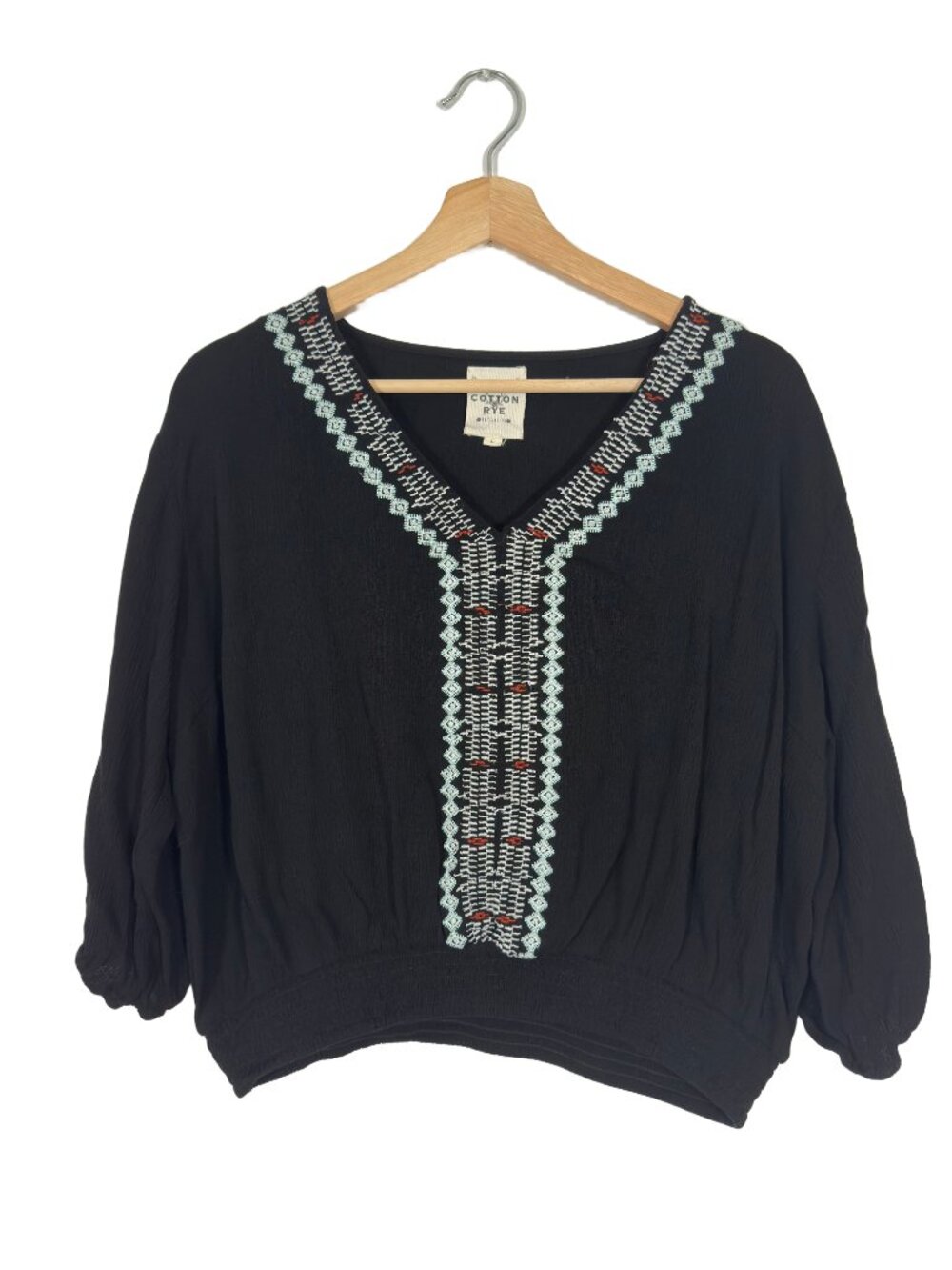 Cotton & Rye Women's Embroidered Top Blouse Large Boho Casual Festival Hippie